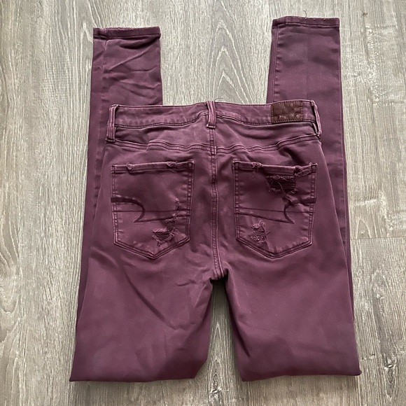 American Eagle Super Hi-Rise Jeggings Distressed Purple Women’s 6 X-Long Stretch - Picture 4 of 11